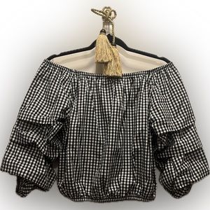 Off The Shoulder Blk/Wht Gingham Crop Top